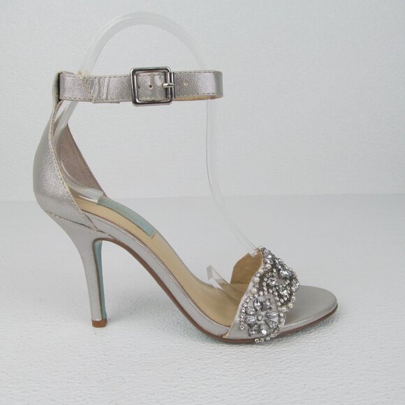 Betsey Johnson Silver Rhinestone Dress Sandals Heels Size 6.5M - Picture 7 of 11